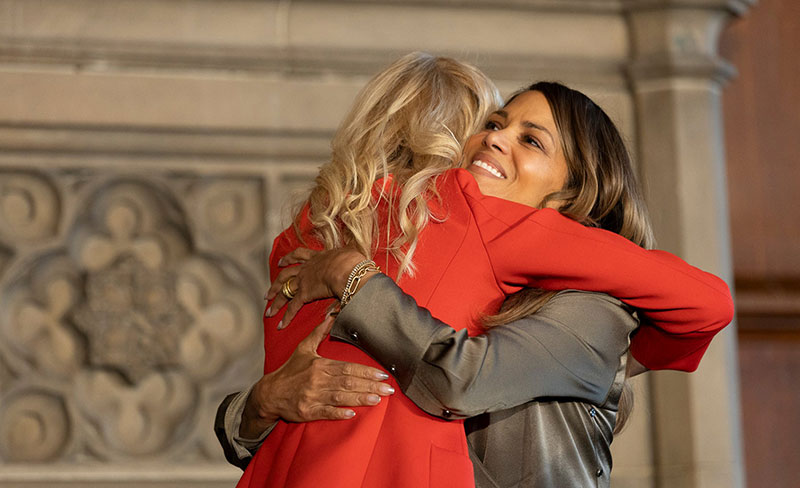 Two women hugging